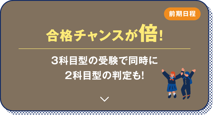 前期日程 合格チャンスが倍！ 3科目型の受験で同時に2科目型の判定も！