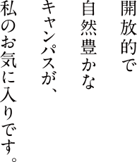 開放的で自然豊かなキャンパスが、私のお気に入りです。