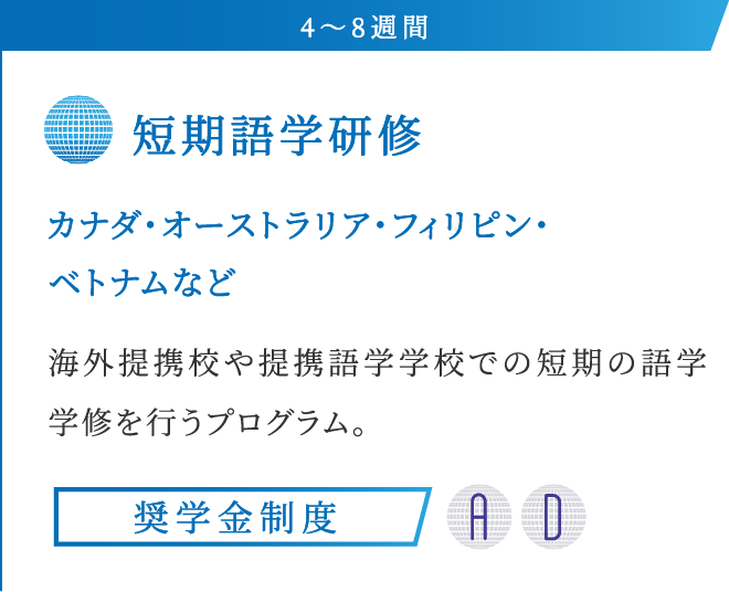 4〜8週間 短期語学研修 アメリカ・カナダ・オーストラリア・フィリピン・ベトナムなど