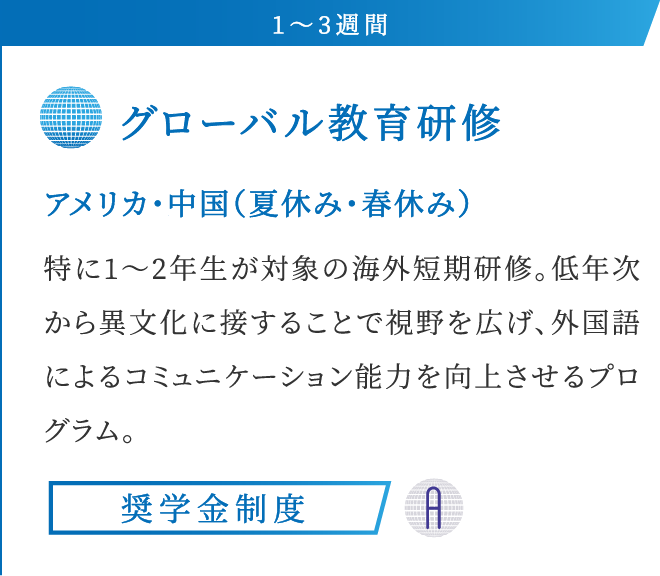 1〜3週間 グローバル教育研修 アメリカ・カナダ・中国（夏休み・春休み）